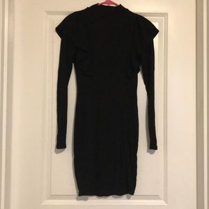 Express sweater dress with ruffled shoulders